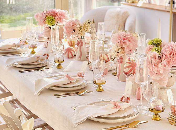 Table in pink tones imagined by At Home With Soni